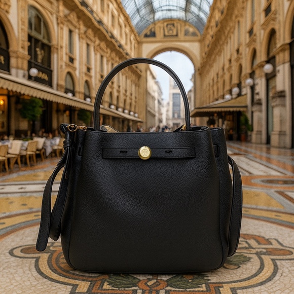 Tory Burch Handbags - NEW Tory Burch Romy Black Bucket Bag/Satchel/Shoulder/Crossbody/Drawstring Tote